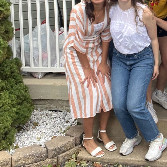 Women’s Forever 21 Contemporary Pink Orange Striped Flowy Boho Tie-Waist Dress M - Picture 5 of 5